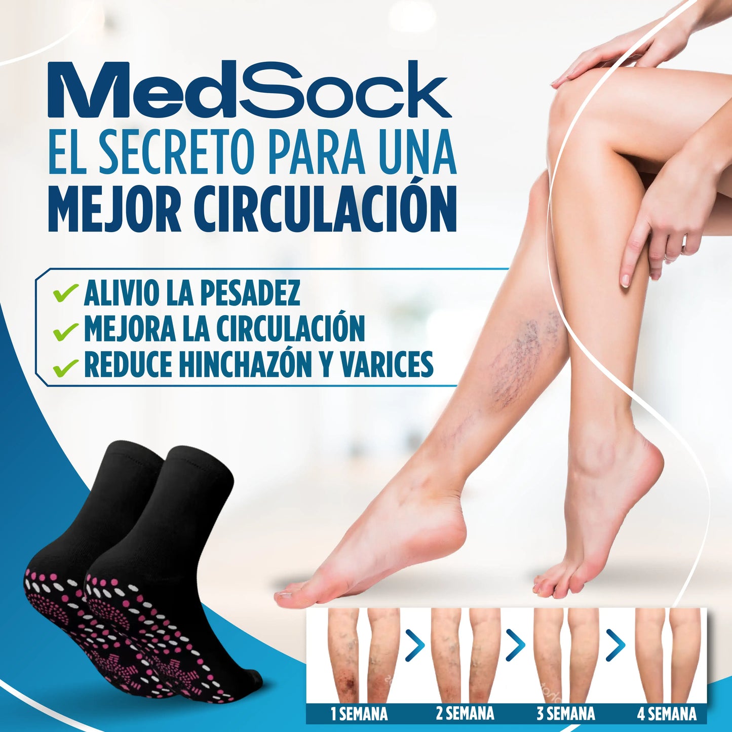 MedSock® - Medias de compresión de turmalina iónica con control de vena várice y acupresión
