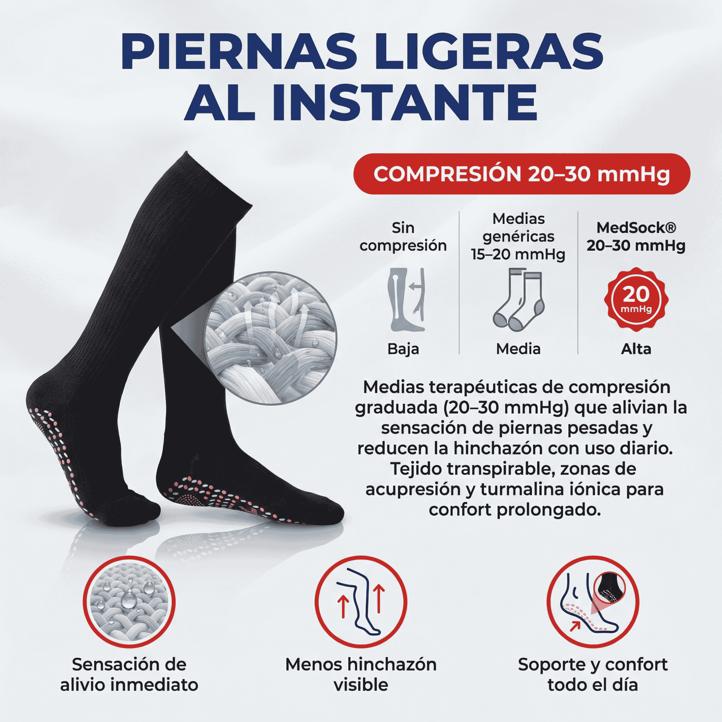 MedSock® - Medias de compresión de turmalina iónica con control de vena várice