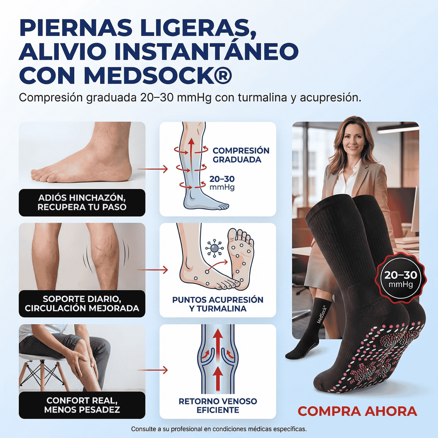 MedSock® - Medias de compresión de turmalina iónica con control de vena várice