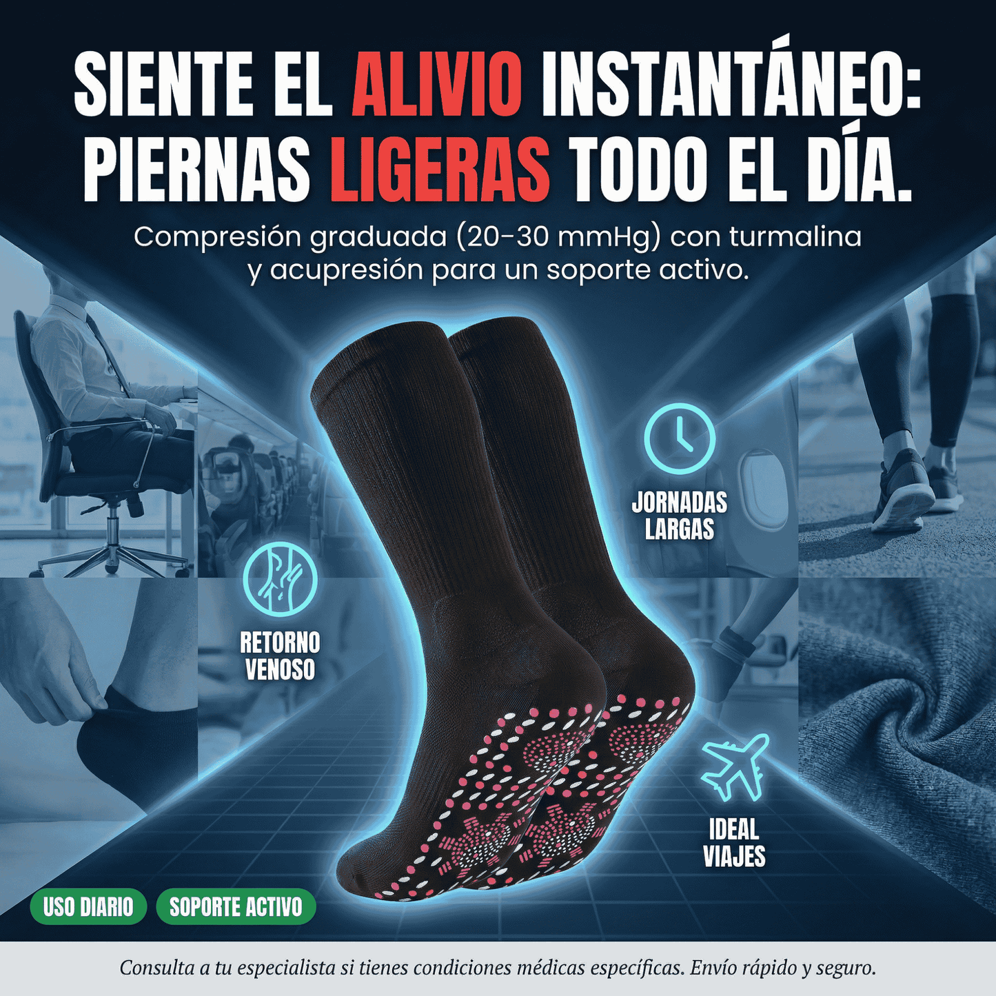 MedSock® - Medias de compresión de turmalina iónica con control de vena várice
