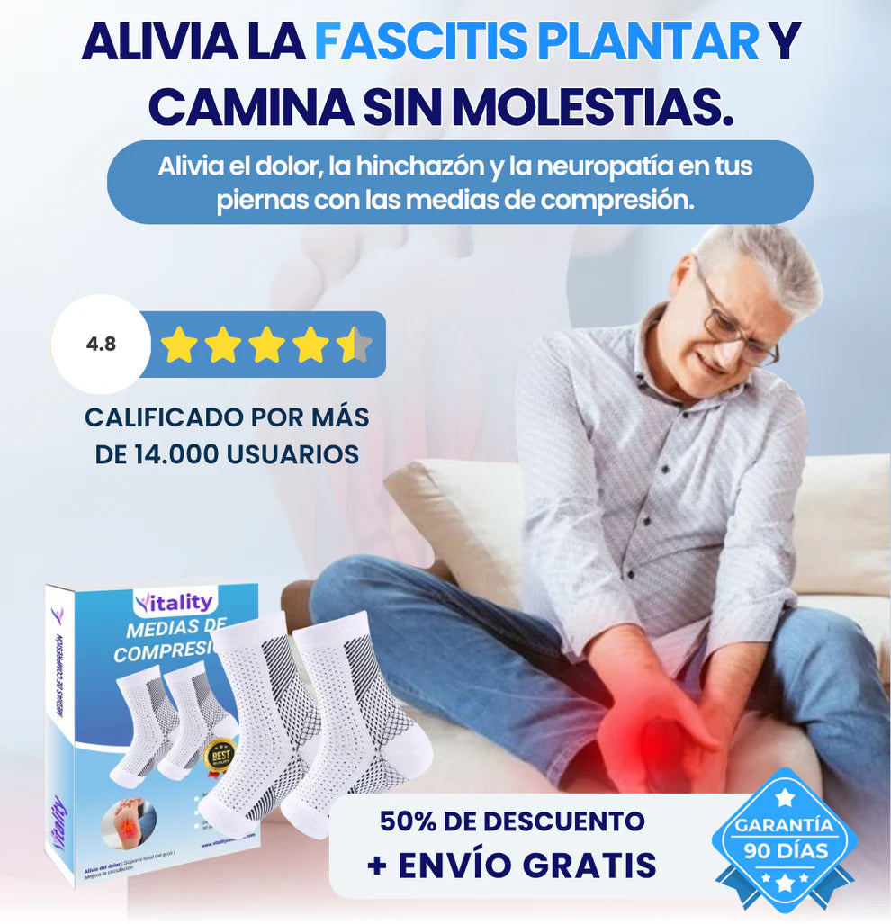 Vitality - Par de Medias de Compresión Alivia la Fascitis Plantar