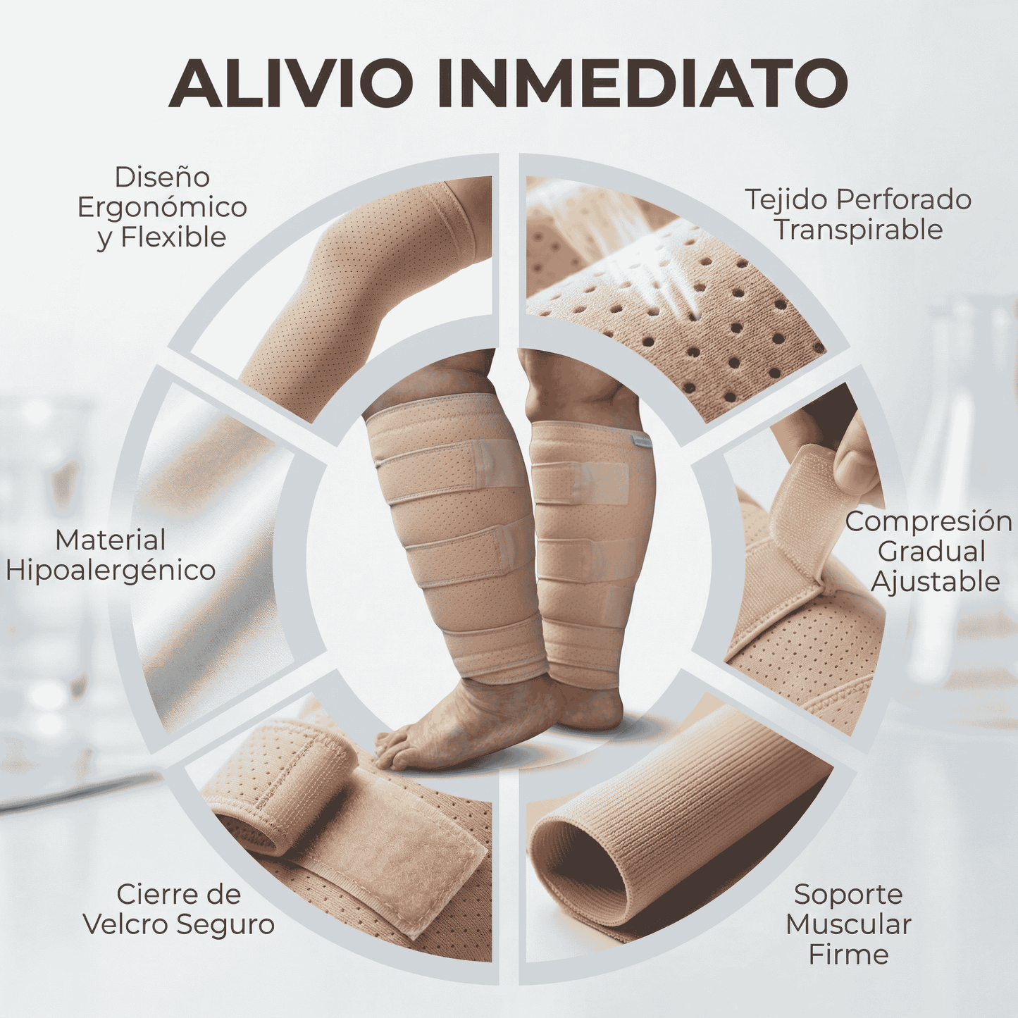 Faja de Compresión para Pantorrillas - Terapia para Piernas Hinchadas, Diabéticas con Ulceras