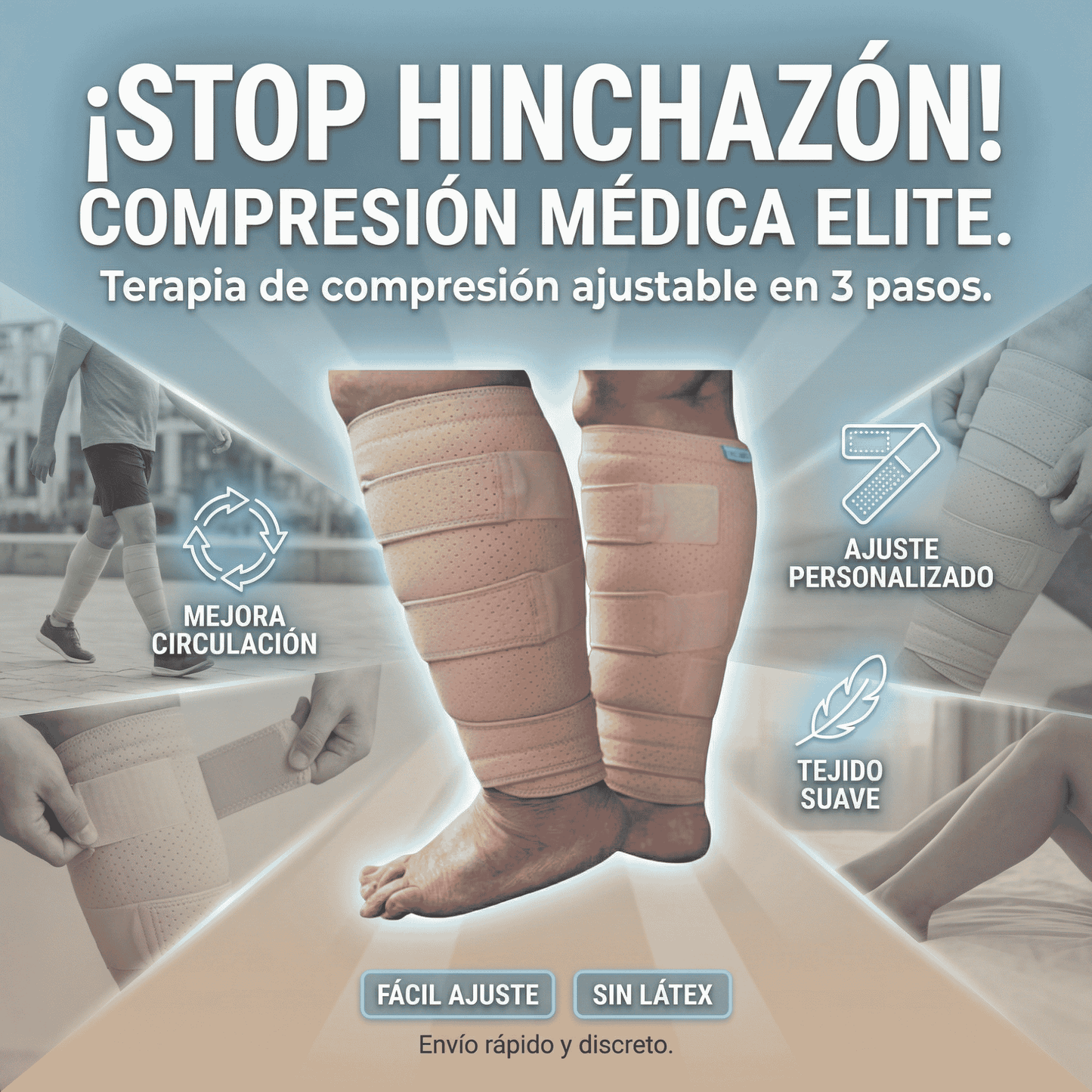 Faja de Compresión para Pantorrillas - Terapia para Piernas Hinchadas, Diabéticas con Ulceras