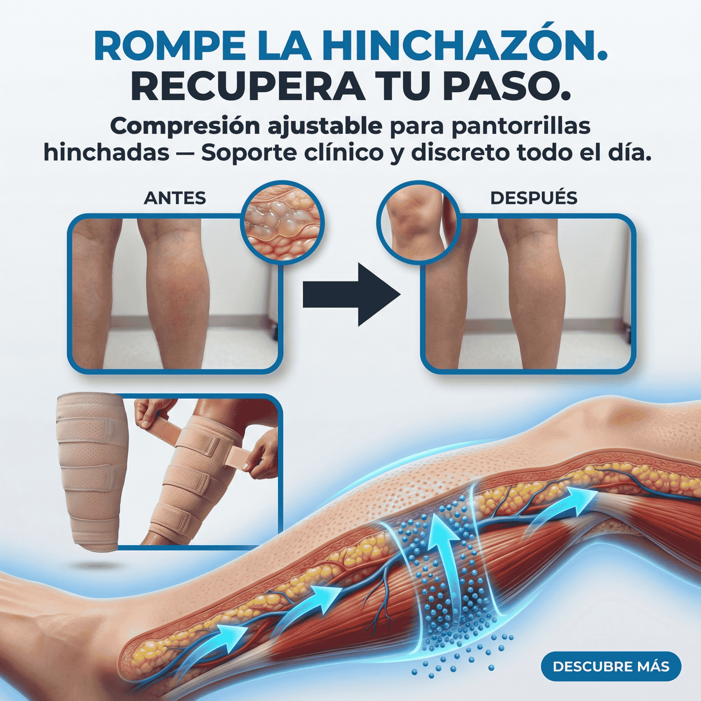 Faja de Compresión para Pantorrillas - Terapia para Piernas Hinchadas, Diabéticas con Ulceras