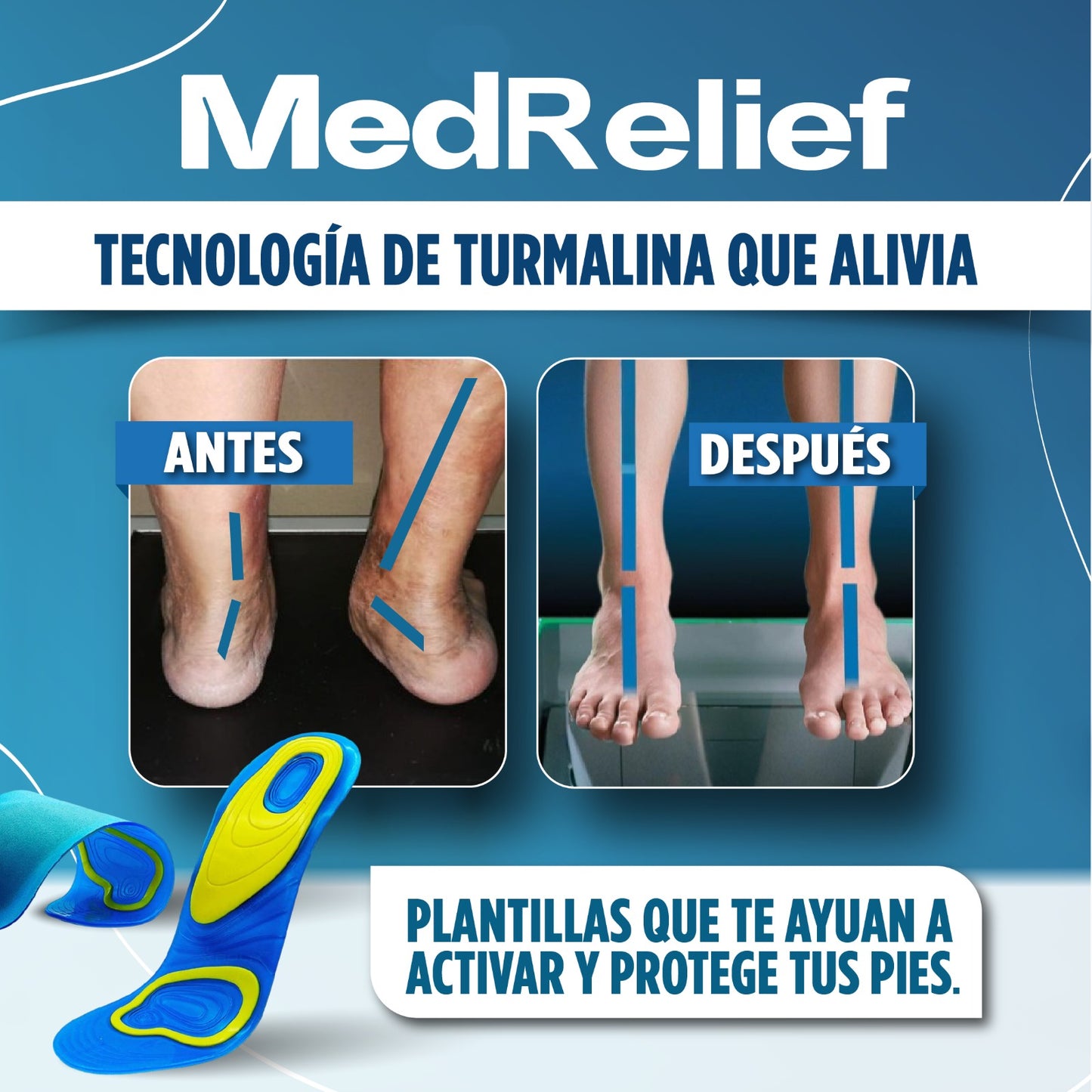 MedRelief® - Plantillas de Tecnología de turmalina que alivia, activa y protege tus pies