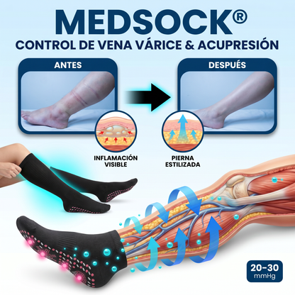 MedSock® - Medias de compresión de turmalina iónica con control de vena várice y acupresión
