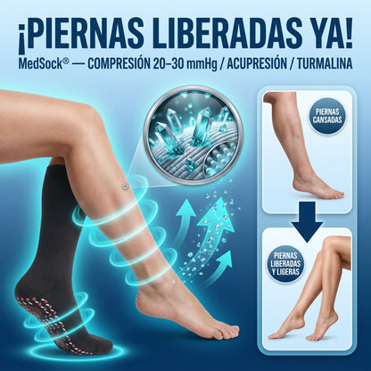 MedSock® - Medias de compresión de turmalina iónica con control de vena várice y acupresión