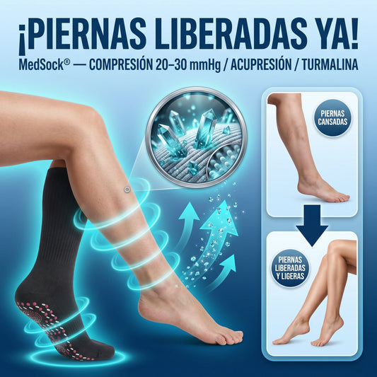 MedSock® - Medias de compresión de turmalina iónica con control de vena várice y acupresión
