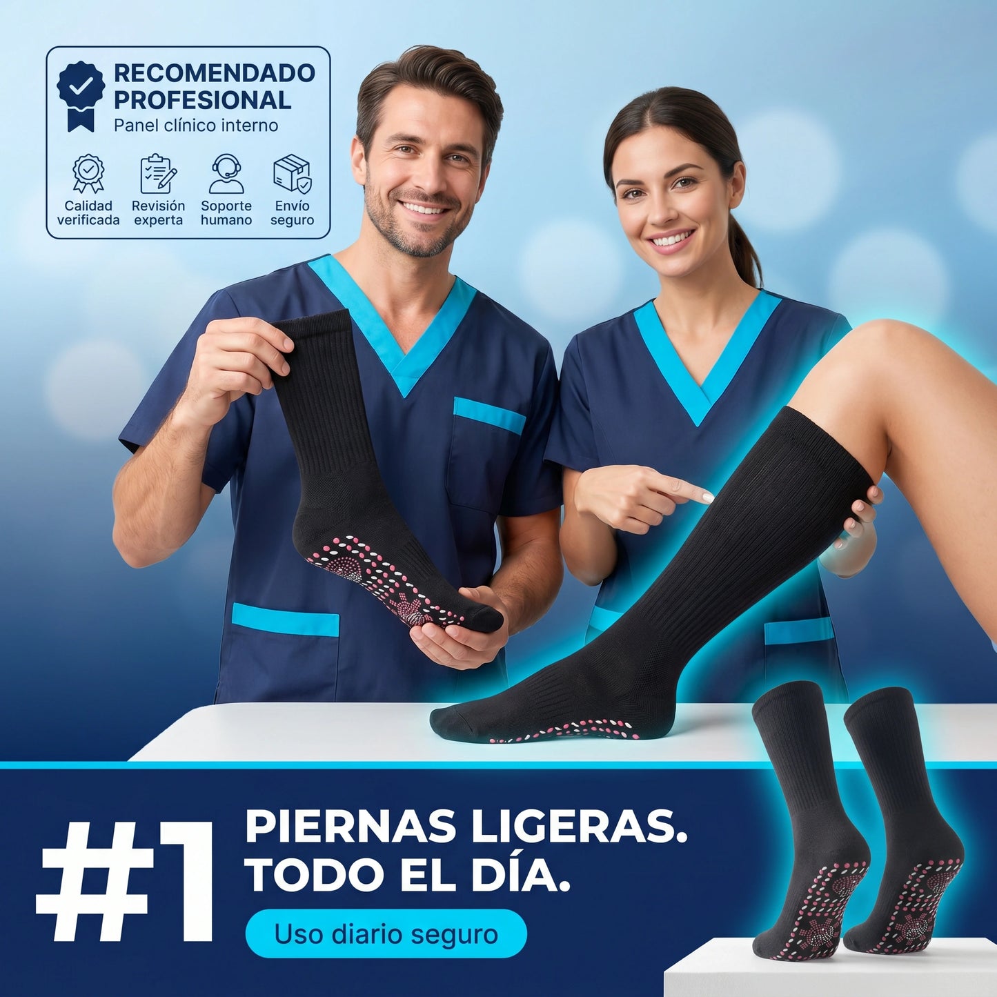 MedSock® - Medias de compresión de turmalina iónica con control de vena várice y acupresión