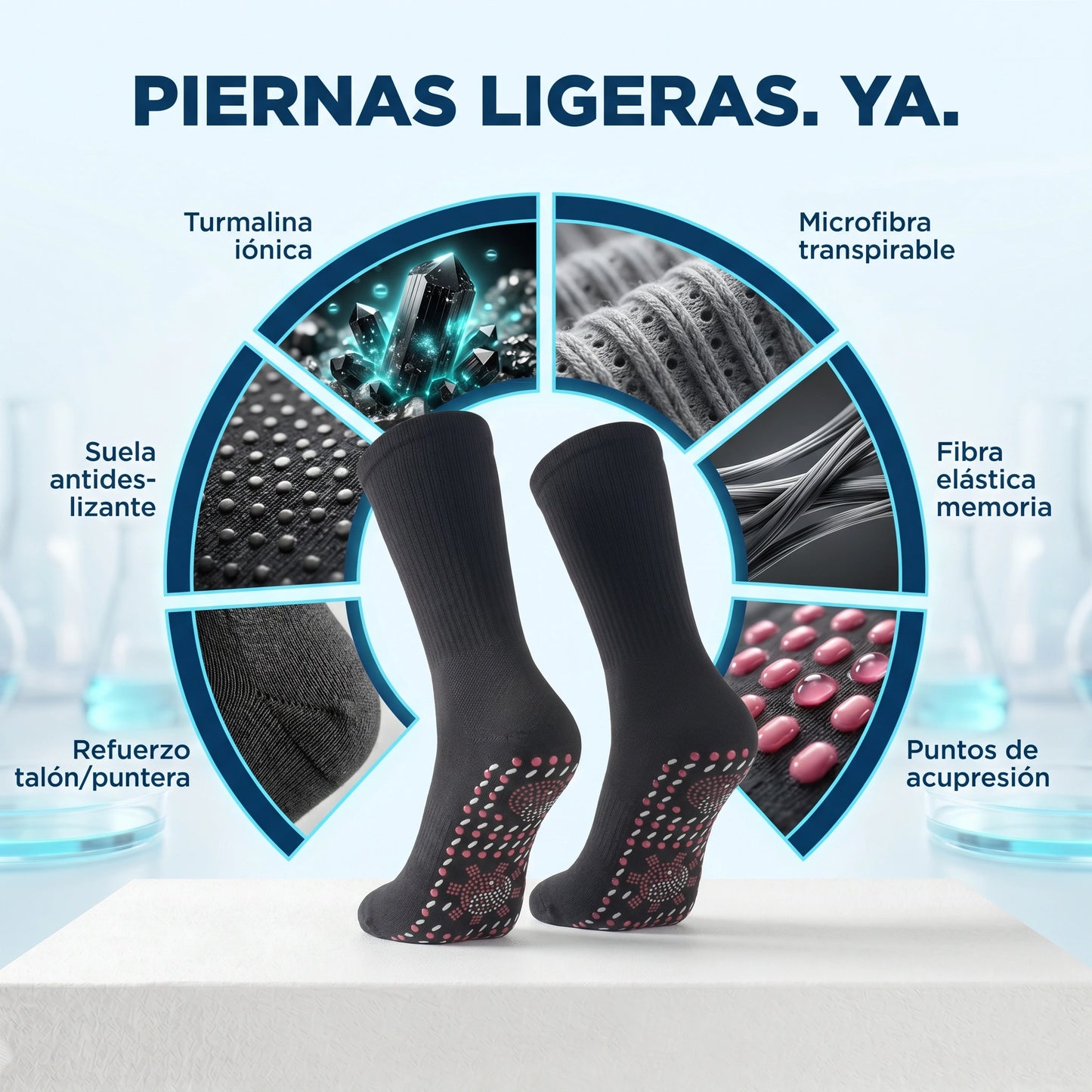 MedSock® - Medias de compresión de turmalina iónica con control de vena várice y acupresión