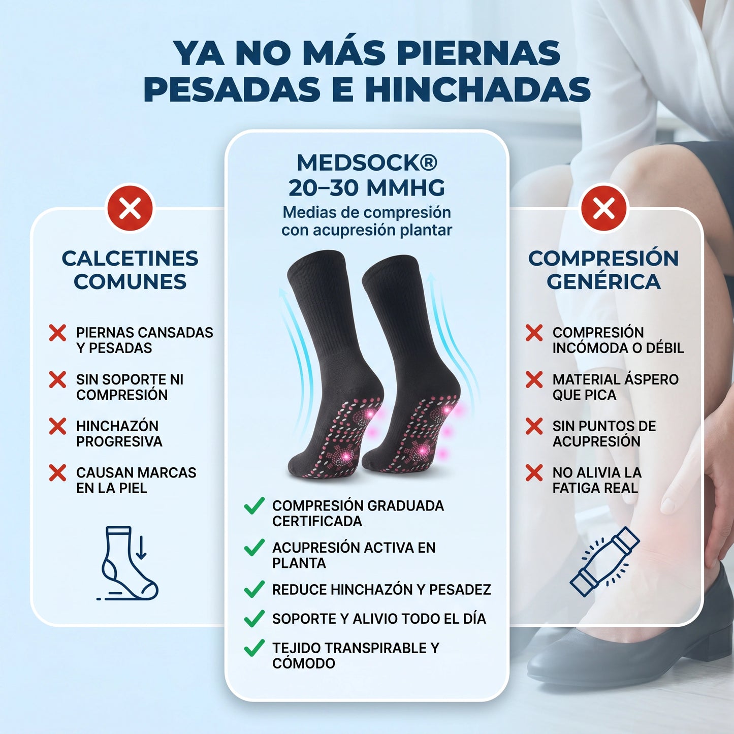 MedSock® - Medias de compresión de turmalina iónica con control de vena várice y acupresión